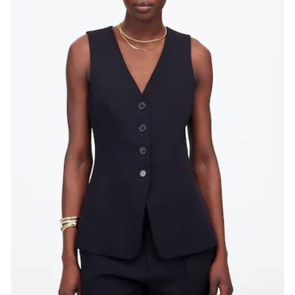Madewell Women's Cutaway Long Button Front Black Long Vest Size 0 New - Picture 1 of 9